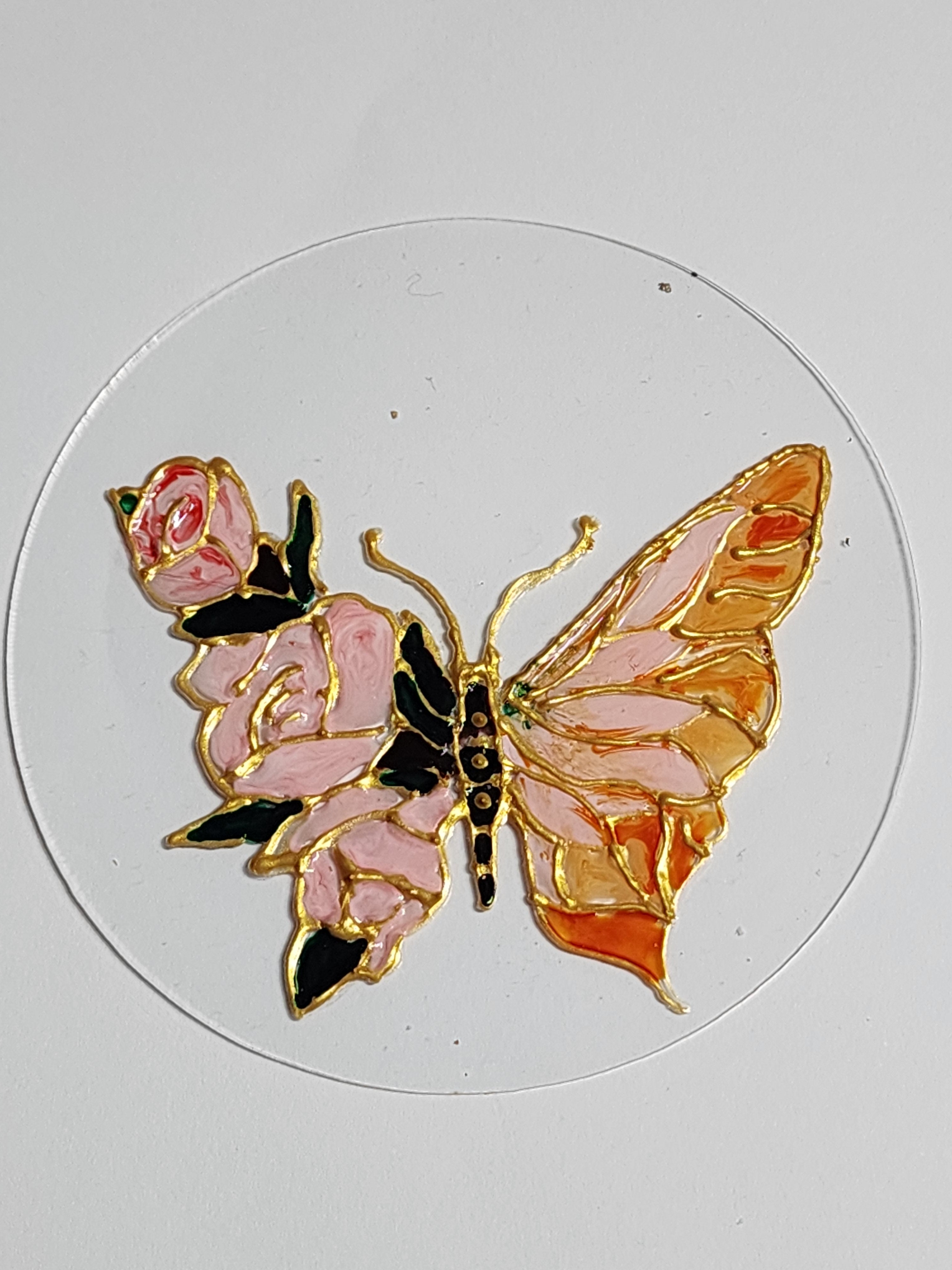 🌹🦋 Rosé Wings – 4" Hand-Painted Butterfly Acrylic Disk