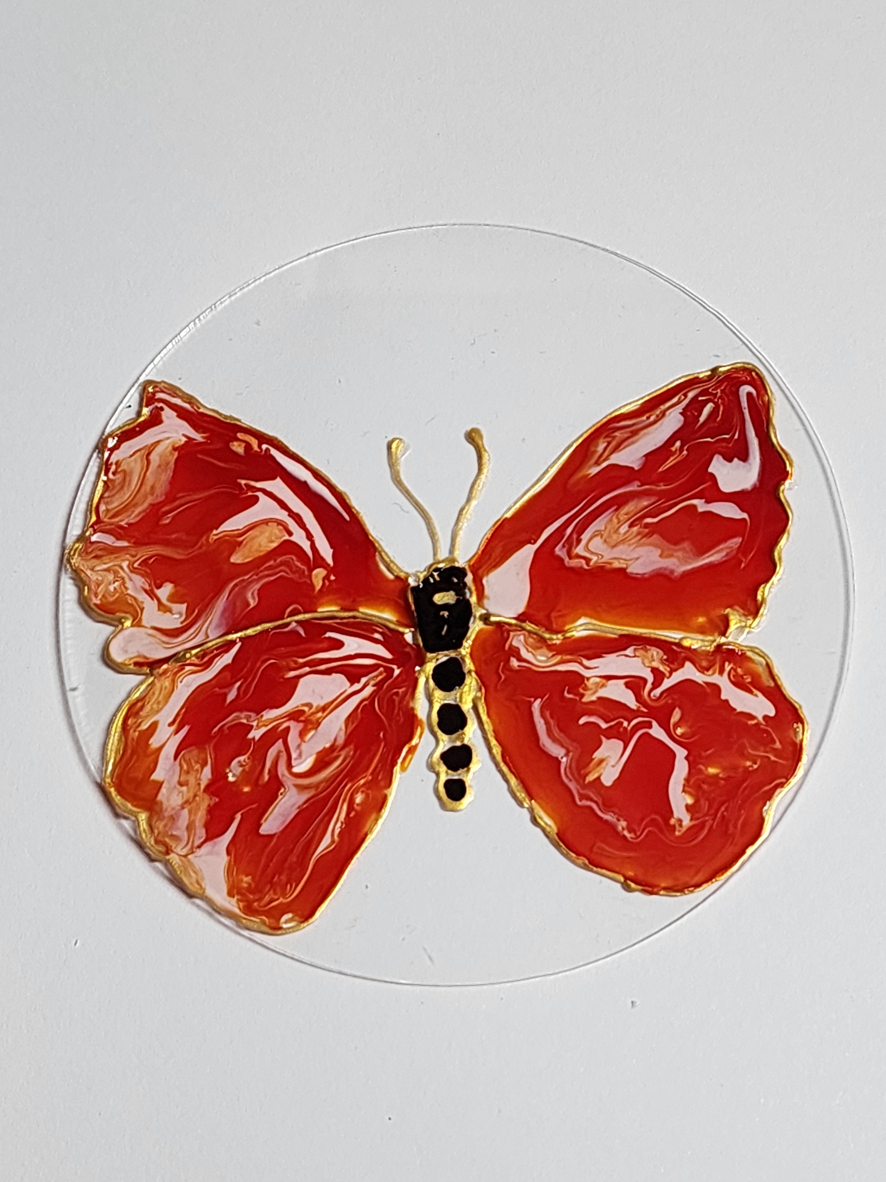 🦋 Crimson Bloom – 4" Hand-Painted Butterfly Acrylic Disk
