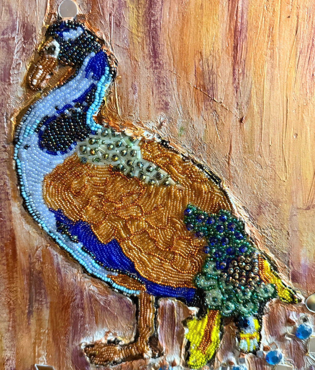 Beaded Peacock & Floral Wall Art – Handmade Decorative Panel
