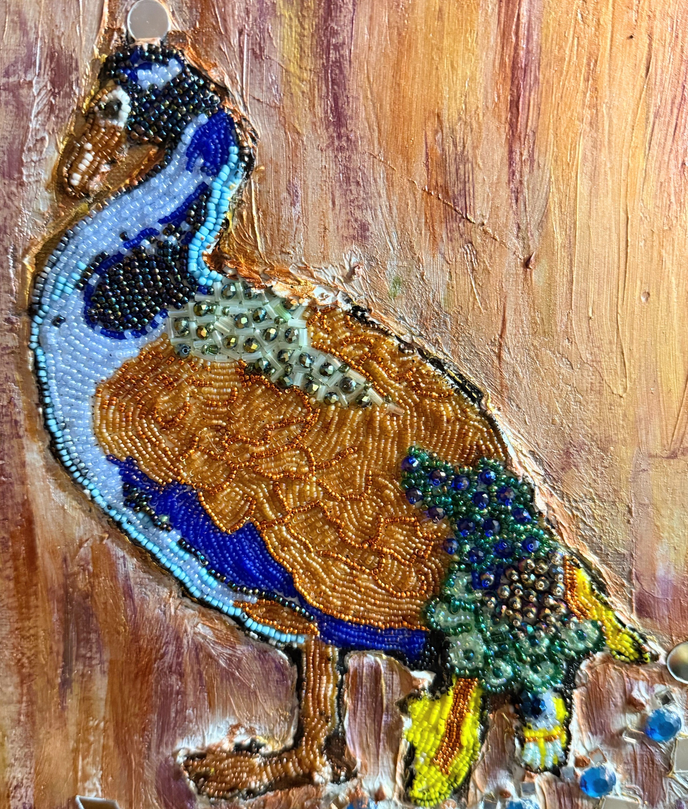 Beaded Peacock & Floral Wall Art – Handmade Decorative Panel