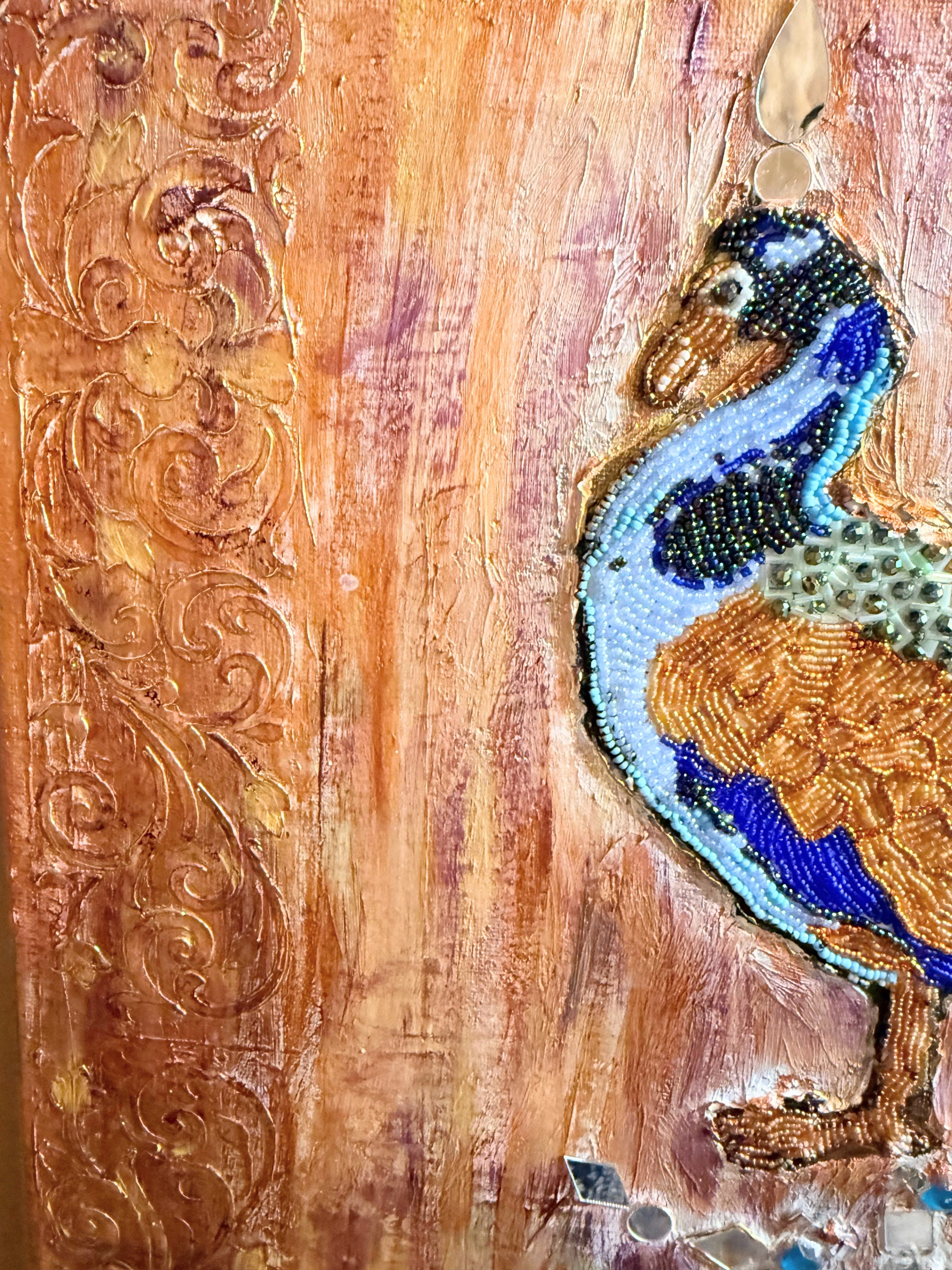 Beaded Peacock & Floral Wall Art – Handmade Decorative Panel